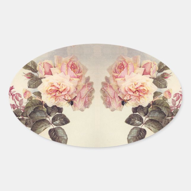 Vintag rosa Kohl Rose Blume Stickers (Vorderseite)