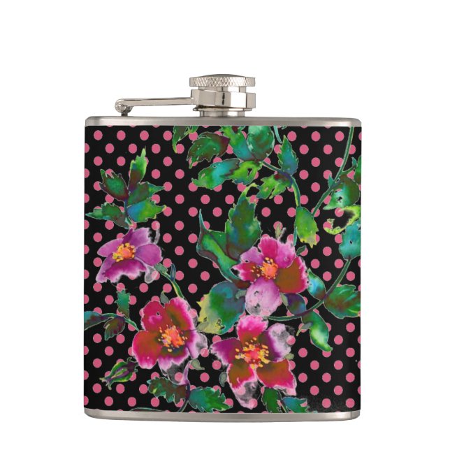 Vintag-rosa-magenta-Aquarellfarben-Rose Flachmann (Vorderseite)