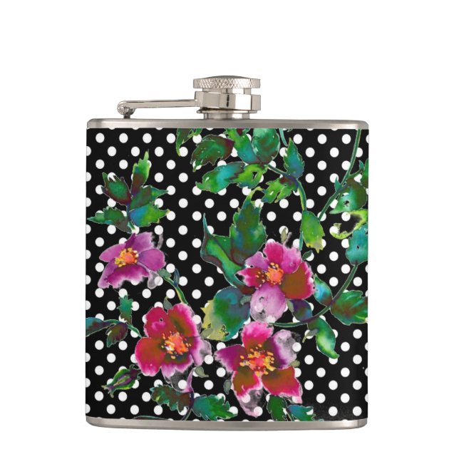 Vintag-rosa-magenta-Aquarellfarben-Rose Flachmann (Vorderseite)