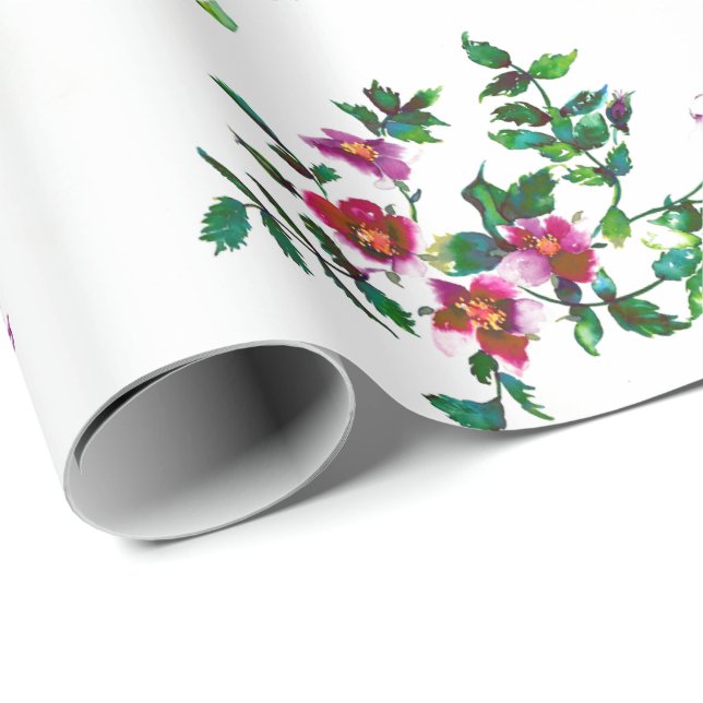 Vintag-rosa-magenta-Aquarellfarben-Rose Geschenkpapier (Rolleneckpunkt)