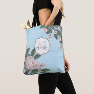 Vintag rosa Monogramm Name Floral Tasche