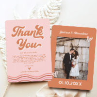 Vintag rosa Orange Retro Hochzeit Dankeschön Karte