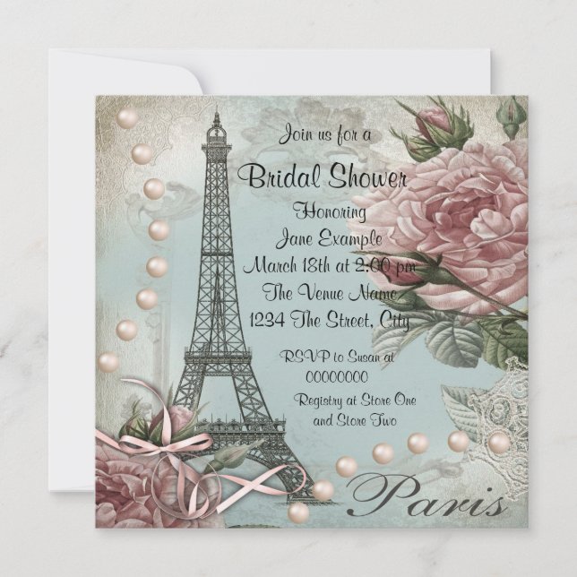 Vintag Rosa Paris Bridal Dusche Einladungen (Vorderseite)