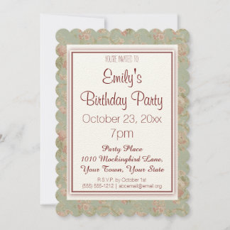 Vintag rosa Rosa Grüne Blüte Einladung