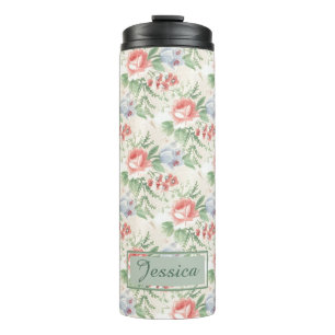 Vintag rosa Rose Blume Muster Personalisiert Thermosbecher