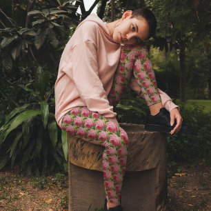 Vintag rosa Rose Minimalistisches Blumengrün Leggings