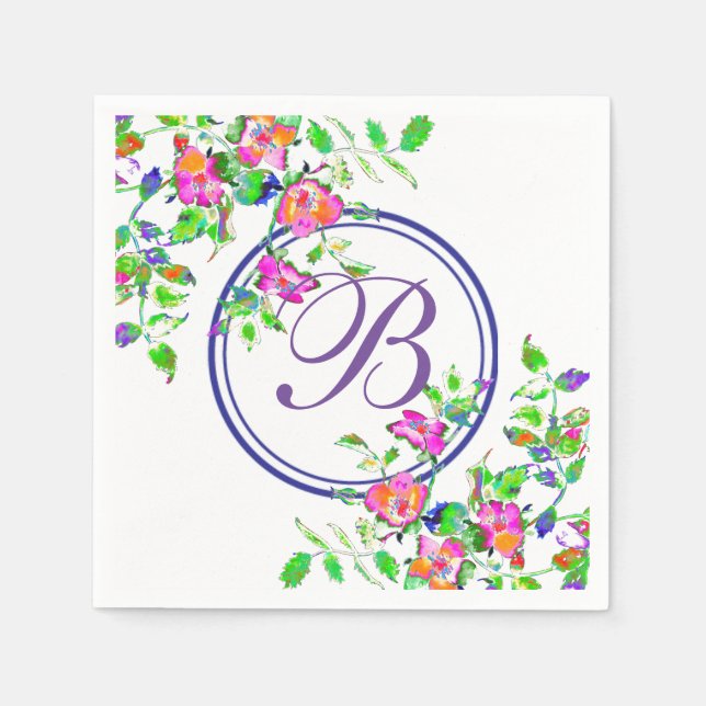 Vintag rosa Rose - Monogramm Serviette (Vorderseite)