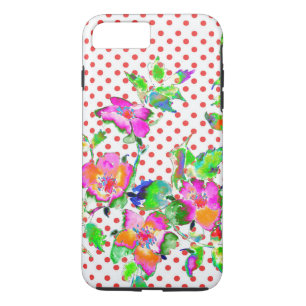 Vintag Rosa Rose - rote und weiße Polka-Punkte iPhone 8 Plus/7 Plus Hülle