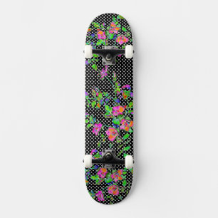 Vintag rosa Rose - schwarz-weiße Polka-Punkte Skateboard