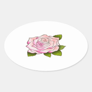 Vintag rosa Rose Zeichnend Ovale Aufkleber