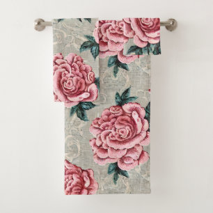 Vintag rosa Rosen - französische Landesdekoration Badhandtuch Set