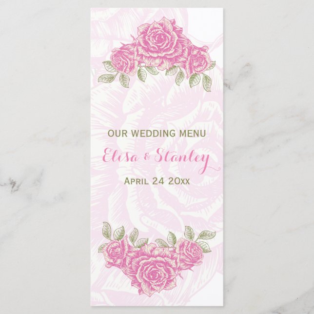 Vintag rosa Rosen Hochzeitskarte Menükarte (Vorderseite)