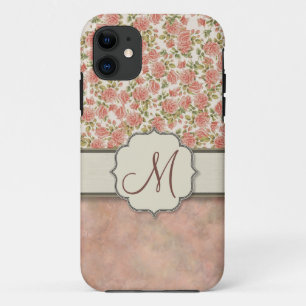 Vintag rosa Rosen und Marmor mit Monogramm Case-Mate iPhone Hülle