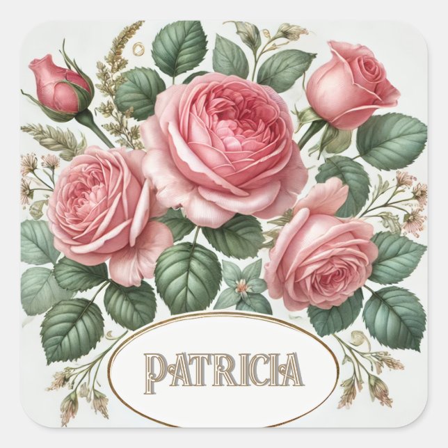 Vintag Rosa Rosenblume Elegante Quadratischer Aufkleber (Vorderseite)