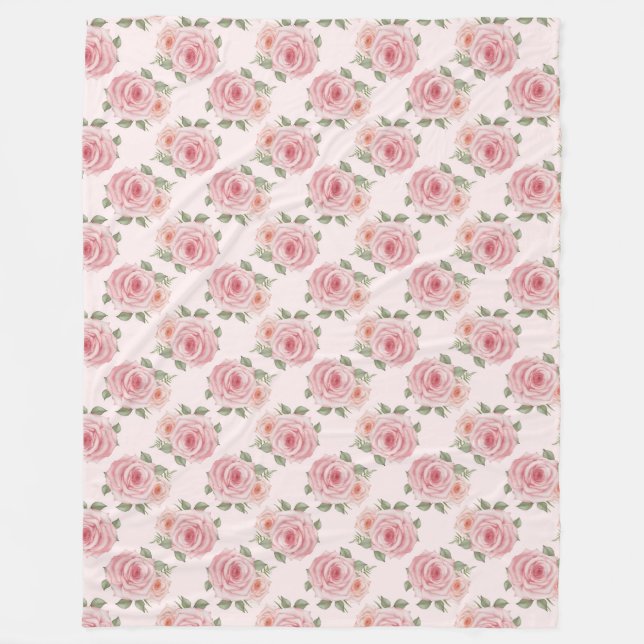 Vintag rosa Rosengarten Hütte Blumenmuster Fleecedecke (Vorderseite)