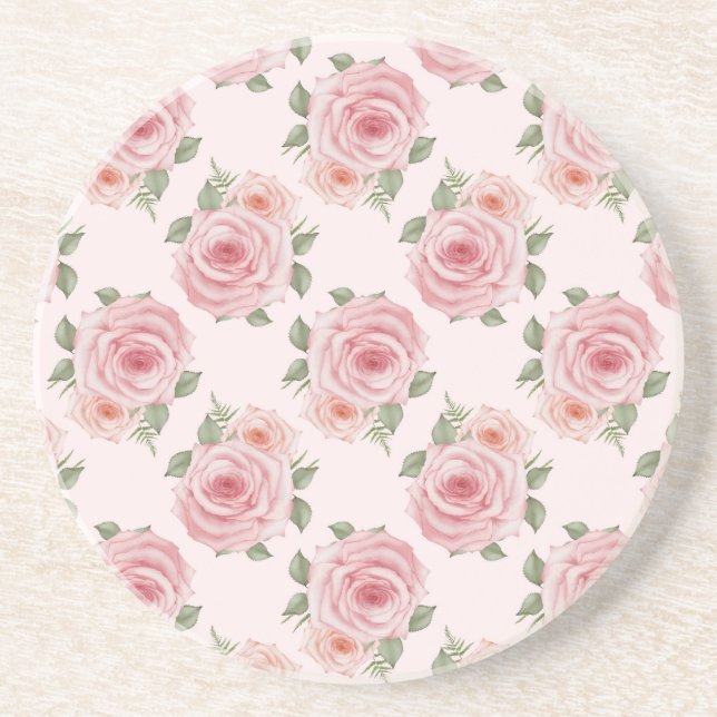Vintag rosa Rosengarten Hütte Blumenmuster Getränkeuntersetzer (Vorne)