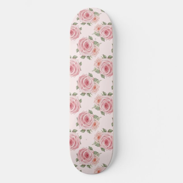 Vintag rosa Rosengarten Hütte Blumenmuster Skateboard (Vorderseite)