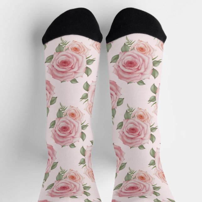 Vintag rosa Rosengarten Hütte Blumenmuster Socken (Oben)