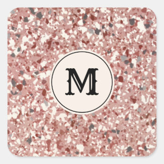 Vintag rosa Rot Grau Terrazzo Retro Muster Quadratischer Aufkleber