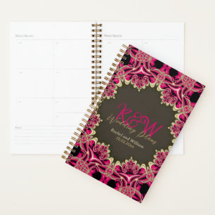 Vintag-rosa-Schwarz-Gold-Lacy-Monogramm Planer