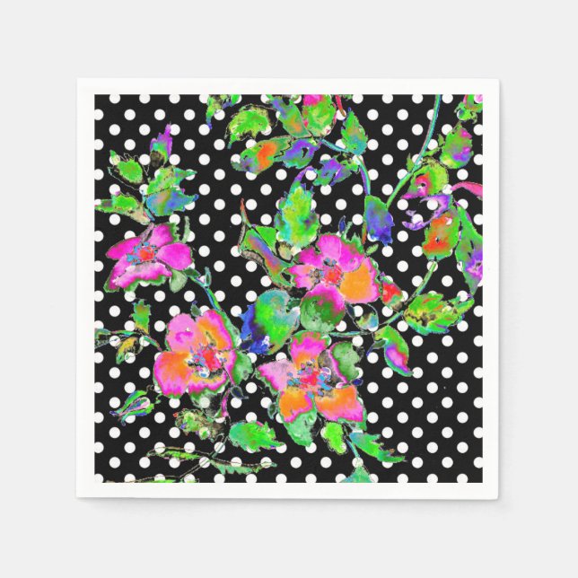 Vintag Rosa Schwarz/Weiß-Polka-Punkte Serviette (Vorderseite)