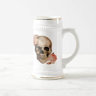 Vintag Rosa Skull Collage Bierglas