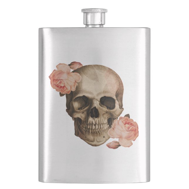 Vintag Rosa Skull Collage Flachmann (Vorderseite)