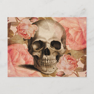 Vintag Rosa Skull Collage Postkarte