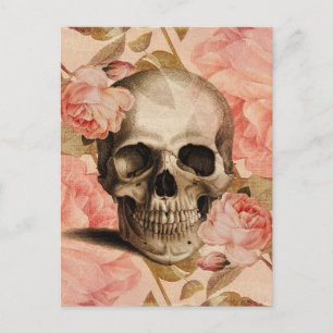 Vintag Rosa Skull Collage Postkarte
