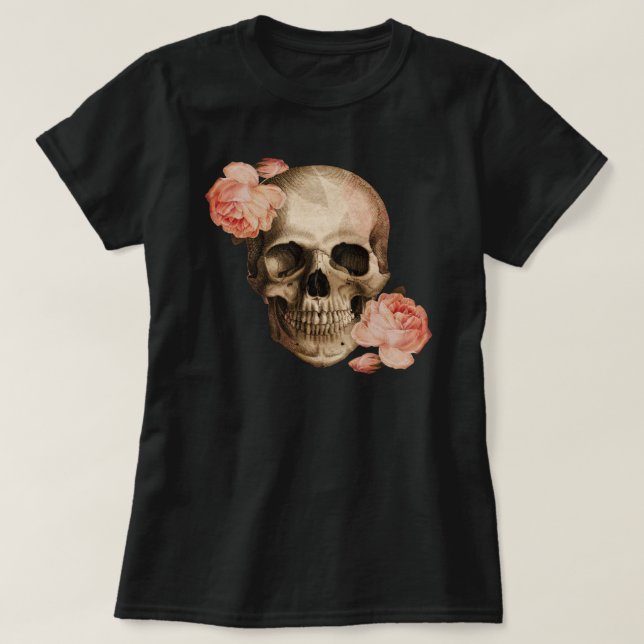 Vintag Rosa Skull Collage T-Shirt (Design vorne)