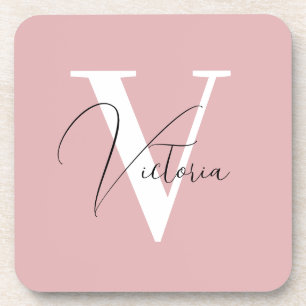 Vintag rosa, stilvolle, kundenspezifische Monogram Getränkeuntersetzer