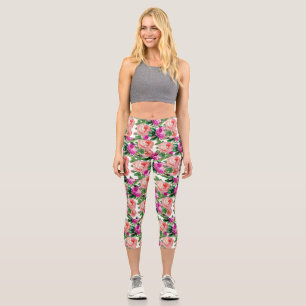 Vintag rosa und Lila Rose Capri Leggings