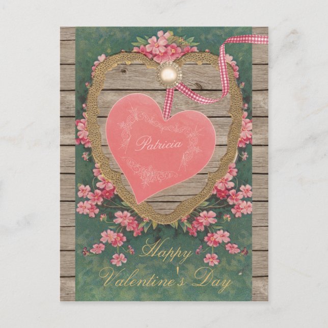 Vintag rosa Valentinherz CC0832 Scrapbook Feiertagspostkarte (Vorderseite)