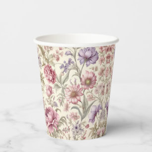 Vintag rosa violette Blüten Papiertüten Pappbecher