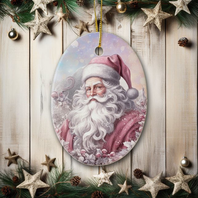 Vintag rosa Weihnachtsklassiker Santa Keramik Ornament (Von Creator hochgeladen)