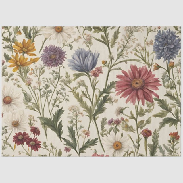 Vintag Rosa Wildblume Grüne Dekoration Seidenpapier (Vorderseite)