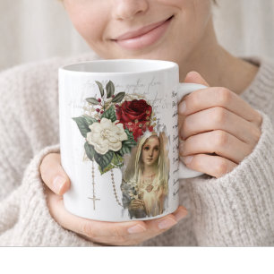Vintag Rosary Jungfrau Mary Memorare Gebet  Kaffeetasse