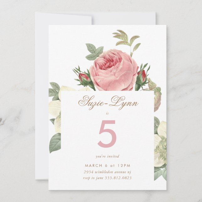 Vintag Roses Girl zum Geburtstag Einladung (Vorderseite)