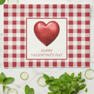 Vintag Rot und Cream Gingham mit Herz Geschirrtuch