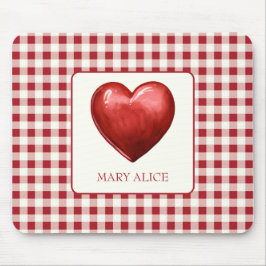 Vintag Rot und Cream Gingham mit Herz Mousepad