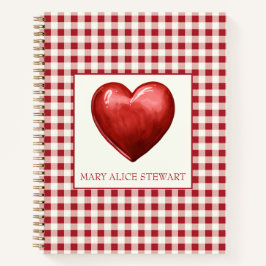 Vintag Rot und Cream Gingham mit Herz Notizbuch