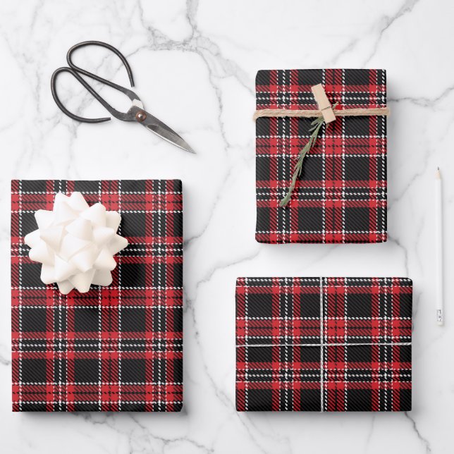 Vintag-rot-weiß rustikale tartan kariert geschenkpapier set (Vorderseite)