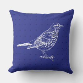 VINTAG Royal Blue BIRD DESIGN Retro Throw Kissen