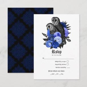Vintag Royal Blue Owls Gothic Wedding RSVP Karte