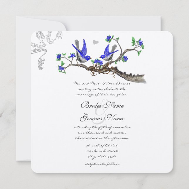 Vintag Royal Blue und Gray Wedding Einladungen (Vorderseite)