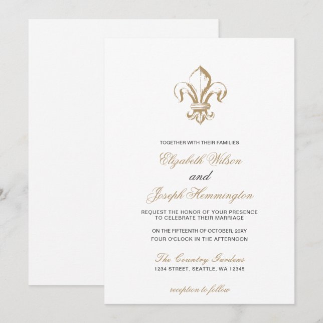 Vintag Royal Gold French Lilie Wedding Einladung (Vorne/Hinten)