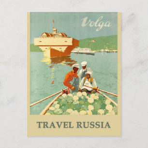 Vintag Russia Volga River Travel Poster Postkarte