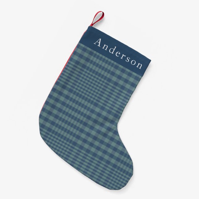 Vintag Rustic Blue Glen Kariert Personalisiert Kleiner Weihnachtsstrumpf (Vorderansicht (hängend))
