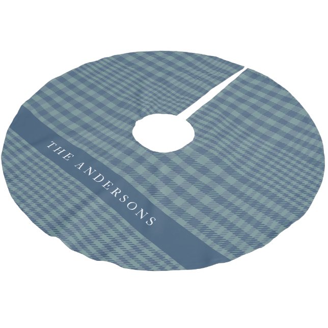 Vintag Rustic Blue Glen Kariert Personalisiert Polyester Weihnachtsbaumdecke (Schrägansicht)