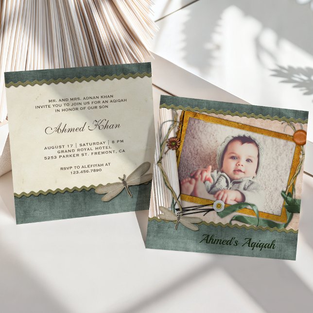 Vintag Rustic Country Baby Boy Foto Aqiqah Einladung (Von Creator hochgeladen)